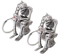 2Pcs Cool Skull Toilet Keychain Creative Skeleton Skull Sitting On The Toilet Keyring Keychain Purse Pendant Accessories Grey Halloween Decorations Useful and Practical