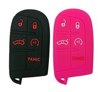 2Pcs Coolbestda 5 Buttons Key Fob Protector Skin Cover Case Keyless Jacket for 2018 2019 2020 2021 2022 2023 Jeep Grand Cherokee Compass Dodge Challenger Charger Dart Durango Journey Chrysler 300 200
