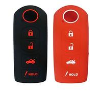 2Pcs Coolbestda Silicone 4buttons Smart Key Fob Remote Control Cover Case Protector Keyless Skin Jacket Bag for Mazda 3 6 CX-7 CX-9 MX-5 Miata Black Red