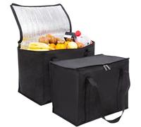 2Pcs Cooler Box, 35L Insulated Cooler Box, Thermal Food Delivery Bag Cool Bags with Zip Big Cold Bag Picnic Reusable Insulation Shopping Bags Foldable for Beach Camping Work Trip (Black)