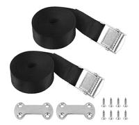 2PCS Cooler Tie Down Kit, Cooler Tie Down Straps, Heavy Duty Stainless Steel Battery Tie Down Straps with Stainless Brackets Footman Deck Loop for Gas Fuel Tank, RTIC Coolers(Black)
