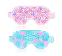 2PCS Cooling Eye Mask Gel Eye Mask, Reusable Hot Cold Therapy cold eye mask for Post Surgery, Puffiness, Dark Circles, Eye Bags, Dry Eyes, Migraines with Soft Plush Backing (Butterfly+Leaves)