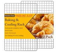 2PCS Cooling Racks for Cooking and Baking - 10" x 15"Heavy Duty Stainless Steel Wire Rack for Baking, Grilling, Roasting - Oven & Dishwasher Safe - Fits Jelly Roll Sheet Pan-Silver