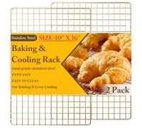 2PCS Cooling Racks for Cooking and Baking - 10" x 16"Heavy Duty Stainless Steel Wire Rack for Baking, Grilling, Roasting - Oven & Dishwasher Safe - Fits Half Sheet Pan(Gold)