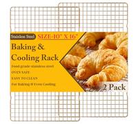 2PCS Cooling Racks for Cooking and Baking - 10" x 16"Heavy Duty Stainless Steel Wire Rack for Baking, Grilling, Roasting - Oven & Dishwasher Safe - Fits Half Sheet Pan（Gold）