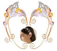 2Pcs Copper Flower Ear Cuffs For Women, Handmade Colorful Fairy Elf Earrings With Clip-On Design, Ideal For Cosplay, Halloween, Weddings
