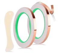 2pcs Copper Foil Tape Kit for Stained Glass, 1/4" x65.6 Feet Double-Sided Adhesive Slug Repellent Conductive with Plastic Scraper Supplies for EMI Shielding Electrical Repair Guitar Muffling
