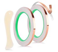 2pcs Copper Foil Tape Kit for Stained Glass, 1/5"x65.6 Feet Double-Sided Adhesive Conductive Tape with Plastic Scraper Tool Supplies for Soldering Slugs EMI Shielding Electrical Repair Guitar Muffling