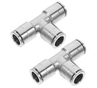 2pcs Copper Push to Connect Tee Fitting 10mm for Air Hoses | ABS Silver Finish, Threaded Three Way Design, Secure Fit for Pneumatic Tubing, Workshop Maintenance