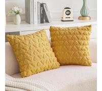 2Pcs Corduroy Cushion Covers 45x45cm, Decorative Square Heart-pattern illow Cases with Hidden Zipper for Living Room, Sofa, Bedroom (Yellow)
