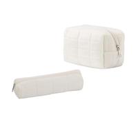 2Pcs Cosmetic Bags White Zipper Cosmetic Bag Plush Zipper Solid Color Travel Toiletry Bag Beauty Brushes Storage Cases for Women
