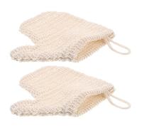 2pcs Cotton Linen Bath Mittens with Textured Surface Dual-sided Design | Beige Minimalist Exfoliating Gloves for Shower and Home Spa Use, Lather Boosting Deep Cleaning Body Scrub