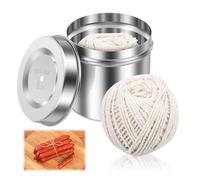 2Pcs Cotton String Balls,Kitchen Twine with Stainless Steel Storage Container,130M Butchers String White Twine for Meat, Cooking, Gardening, DIY, Crafting, and Gift Wrapping(65M Each)