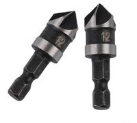 2Pcs × Countersink Drill Bit 5 Flute Cutter Chamfer Bit Quick Change Shank Heat Treated Carbon Steel For Woodworking (12mm)