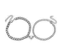 2Pcs Couple Bracelet Magnetic Curb Friendship Bracelet His and Her Mutual Matching Couple Bracelets with Love Heart Pendant Best Friend Couple Gifts for Men Women and Your Lover