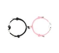 2Pcs Couple Bracelets Magnetic Heart Charm Yin Yang Set Curb Link Chain Matching Tai for Chi Bracelets Gift for Him Her Black pink