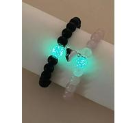2pcs Couple Glow In The Dark Heart Charm Pink and Black Beaded-default
