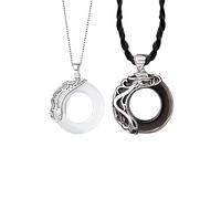 2Pcs Couple Matching Necklace for Men Women Vintage Angel and Demon Couple Necklace Sun Moon Star Pendant Necklace Dragon Phoenix Necklace Black White Round Glass Necklace Birthday Valentine's Day
