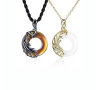 2Pcs Couple Matching Necklace for Men Women Vintage Angel and Demon Couple Necklace Sun Moon Star Pendant Necklace Dragon Phoenix Necklace Black White Round Glass Necklace Birthday Valentine's Day