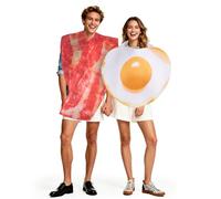 2PCS Couples Halloween Costumes - Funny Bacon & Egg One-Size Food Theme Outfits for Adult Halloween Dress Up, Costume Contests & Breakfast Themed Parties