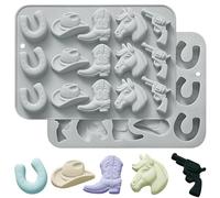 2Pcs Cowboy Chocolate Mold Double Blue, Jello Molds for Desserts Tools Supplies, Candy Molds Western Themed Party for Ice Cube Cupcake Decorations Clay