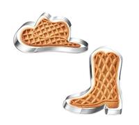 2pcs Cowboy Cookie Cutter, Stainless Steel Cowboy Boot & Western Hat Shapes Cookie Mold Dishwasher Safe Baking Tools for Making Pastry Scones Dough Fondant
