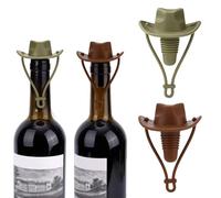 2pcs Cowboy Hat Wine Stoppers, Reusable Funny Silicone Champagne & Sparkling Glass Bottle Cork Savers Leakproof Bottle Sealer for Freshness Cute Wine Accessories for Home Bar (Green, Coffee)