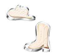 2pcs Cowboy Theme Cookie Cutter, Cowboy Boots & Cow Western Hat Cookie Cutter Dessert Baking Tool Kitchen Utensil for Making Biscuit Pastry Scone Bread Dough Fondant