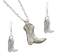 2pcs Cowgirl Accessories For Women, Cowboy Girl Western Boots Earrings, Western Cowboy Boots Pendant Necklace, For Great Accessory Choice, Suitable For Matching Various Styles Of Clothing And Styling