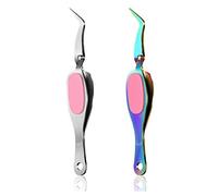 2Pcs Craft Tweezers - Stainless Soft Gripping Reverse Grip Precision Tweezers for Craft, Jewelry, Beading, Electronics, Laboratory Work (Silver+Colorful)