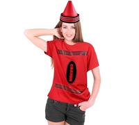 2Pcs Crayon Shirt and Funny Gnome Cone Hats Crayon Unisex T-Shirt Halloween Costume Funny Cool Graphic Tee Shirt Idea for Adults Men Women Back to School Halloween Party Supplies (M, Red)