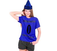 2Pcs Crayon Shirt and Funny Gnome Cone Hats Crayon Unisex T-Shirt Halloween Costume Funny Cool Graphic Tee Shirt Idea for Adults Men Women Back to School Halloween Party Supplies (L, Dark Blue)
