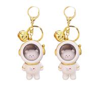 2Pcs Creative Cartoon Lovely Spaceman Light Glowing Keychain Light Luminous Cute Bear Kawaii Cat Space Astronaut Key Ring Bag Hanging (Bear, Gold)