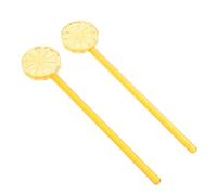 2pcs Creative Lemon Slice Glass Stir Sticks 16.3cm Reusable Yellow | Shiny Polished Surface, Smooth Grip, Home and Party Use, Resists Wear, Odor Absorption