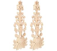 2pcs Creative Wooden Applique for Home Decor, Rubber Wood Khaki | Retro Delicate Carved Onlay, Lightweight No Burrs Wear Resistance, Cabinet Door Centre Trim