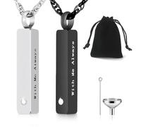 2Pcs Cremation Urn Necklace for Ashes,Stainless Steel Cylinder Bar Memorial Pendant,Crystal Silver & Black Personalised Keepsake Urn Jewellery,Forever in My Heart, Remembrance Gift for Human/Pet Ashes