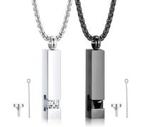 2pcs Cremation Urn Pendant Necklace for Memorial Black Stainless Steel with CZ Necklace Ashes Jewelry Keepsakes