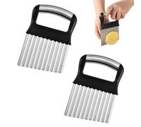 2PCS Crinkle Cutter, Stainless Steel Crinkle Cut Knife with Ergonomic Handle Wavy Chopper Knife for French Fry Potato Cucumber Carrot Fruit