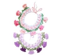 2pcs Crochet Cat Collar Bell Flower Pet Photography Props Woolen Yarn