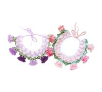 2pcs Crochet Pet Scarf Collar Bell Flower Knitted Necklace