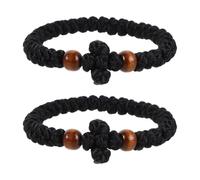 2pcs Cross Bead Bracelet Black Wood and Polyester Strand for Men Women