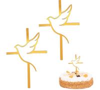 2pcs Cross Cake Toppers Dove Cake Decoration Cake Decoration Inserts Cross Cake Topper with Dove for Birthday Baptism Party Wedding Halloween Easter Cake Supplies