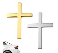 2pcs Cross Car Stickers, Self-Adhesive Zinc Alloy 3D Cross Decals Christian Car Decorations for Trucks SUV Body Trunk Hood Fender (Silver, Gold)