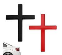 2pcs Cross Car Stickers, Self-Adhesive Zinc Alloy 3D Cross Decals Christian Car Decorations for Trucks SUV Body Trunk Hood Fender (Black, Red)