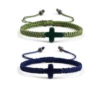 2Pcs Cross Matching Couple Bracelets Handmade Black String Rope Braided Bracelet Cross Charm Adjustable Protection Christian Bracelet for Women Men Lucky Kabbalah Strand BFF Bracelets Gifts, Metal