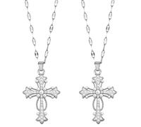 2pcs Cross Necklace for Women Dainty Religious Pendant Cubic imitation pearl Zirconia Christian Jewelry Rosary, 7x10x1.5cm, Zinc, No Gemstone