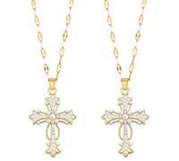 2pcs Cross Necklace for Women Dainty Religious Pendant Cubic imitation pearl Zirconia Christian Jewelry Rosary, 7x10x1.5cm, Zinc, No Gemstone