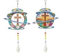 2pcs Cross Suncatcher Wind Chime Double Sided 5D Rhinestone Painting