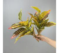 2Pcs Croton Artificial Plant with Colorful Leaves Lifelike Tropical Houseplant Bush Stems for Home Office Garden Pot Decoration