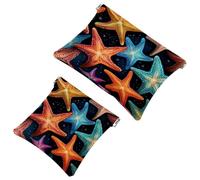 2Pcs Crowds of Starfish-551 Pocket Cosmetic Bag for Purses, Waterproof Makeup Bag Cosmetic Pouch, Portable No Zipper Makeup Bag, Multicolor 03, A：7.1x5.8in/18x14.8cm，B:4.7x4.5in/12x11.5cm